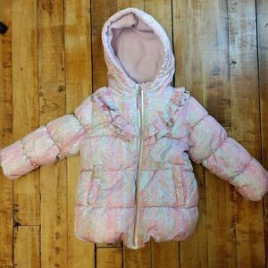 Puffer jacket 4T girls purple leopard fleece lined hooded winter jacket coat